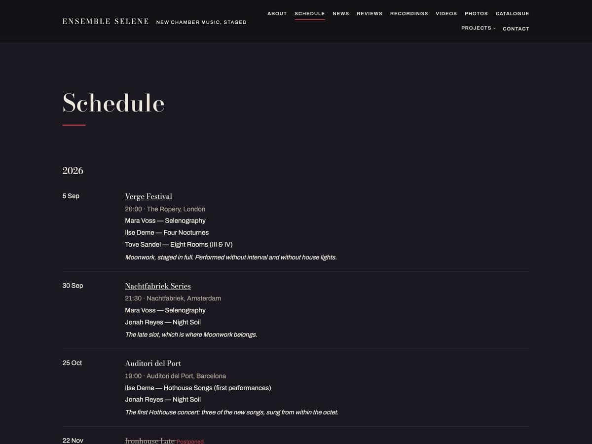 Schedule — Ensemble Selene