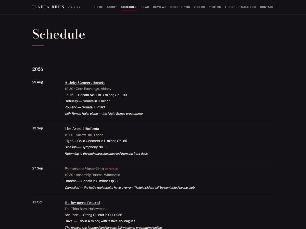 Schedule — Ilaria Brun
