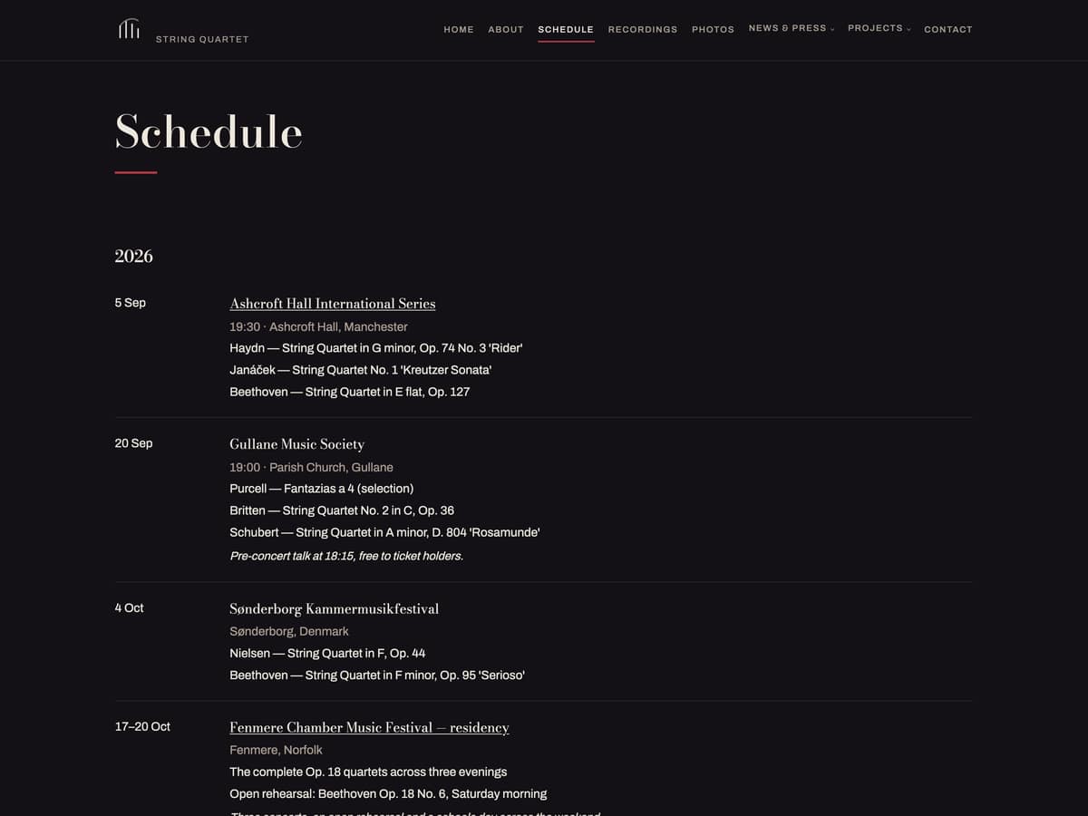Schedule — The Marin Quartet